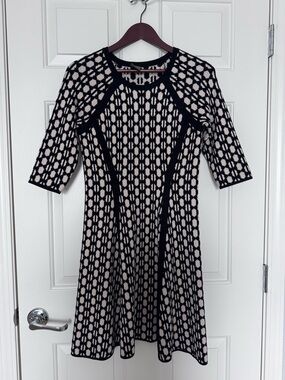 Taylor Black and Cream Geometric Midi Dress